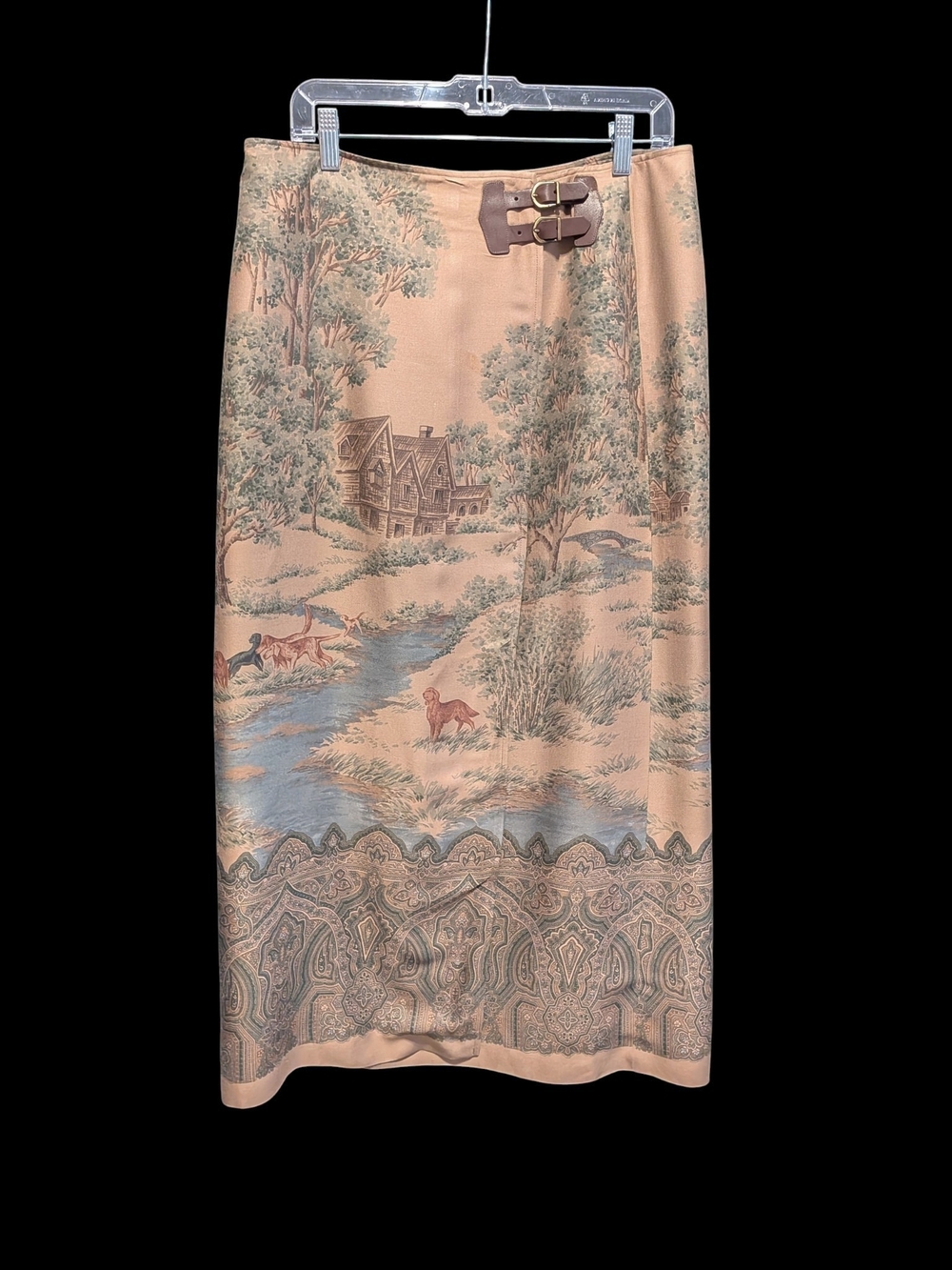 Lauren Ralph Lauren Wrap Scenic Pastoral Print Midi Skirt with Buckle Accent 12